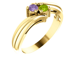 2 Birthstone Fluted Bypass Shank Mothers Ring* - MothersFamilyRings.com