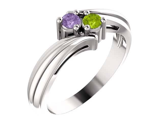 2 Birthstone Fluted Bypass Shank Mothers Ring* - MothersFamilyRings.com
