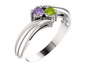 2 Birthstone Fluted Bypass Shank Mothers Ring* - MothersFamilyRings.com