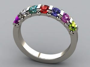 7 Stone Christopher Michael Design Mothers Ring 3mm With Heart Accent* - MothersFamilyRings.com