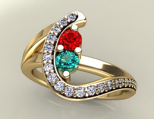 Two Birthstone Custom Mothers Ring With Fine Cut Diamonds* by Christopher Michael
