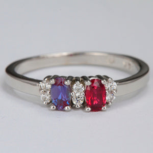 2 Stone Oval Birthstone Ring with Fine Diamonds Designed by Christopher Michael - MothersFamilyRings.com