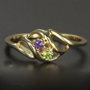 Wave Mothers Ring with Two Fine Natural Birthstones* - MothersFamilyRings.com