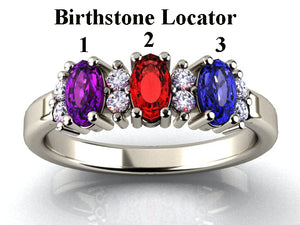 3 Stone Oval Birthstone Ring with Fine Diamonds Designed by Christopher Michael - MothersFamilyRings.com