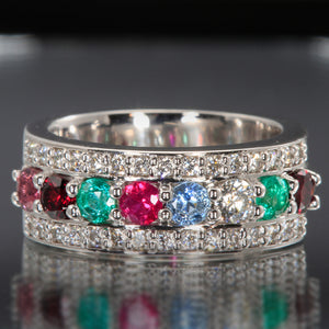 8 Birthstones Mothers Ring Flanked with Fine Diamond* Christopher Michael Design - MothersFamilyRings.com