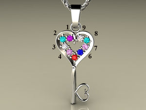 Nine Birthstone Key To Hearts Mothers Pendant* Christopher Michael Design