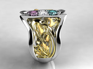 Art Nouveau Inspired 3 Birthstone Mothers Ring* Christopher Michael Design