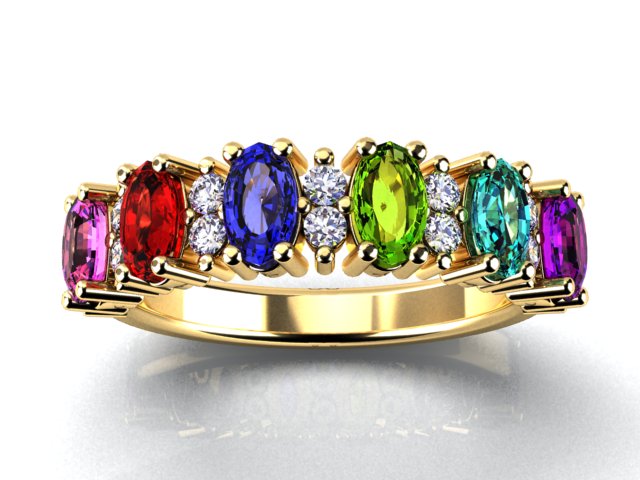 6 Stone Oval Birthstone Ring with Fine Diamonds Designed by Christopher Michael - MothersFamilyRings.com
