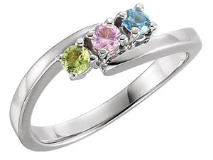 3 Stone Bypass Mothers Ring 3mm Birthstones* - MothersFamilyRings.com