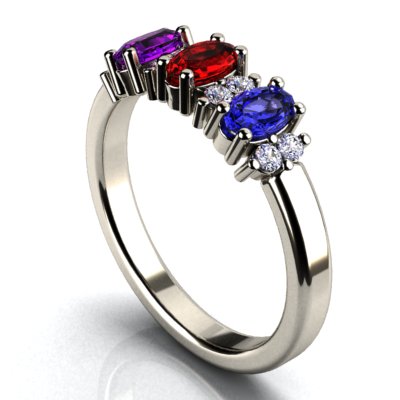 3 Stone Oval Birthstone Ring with Fine Diamonds Designed by Christopher Michael - MothersFamilyRings.com