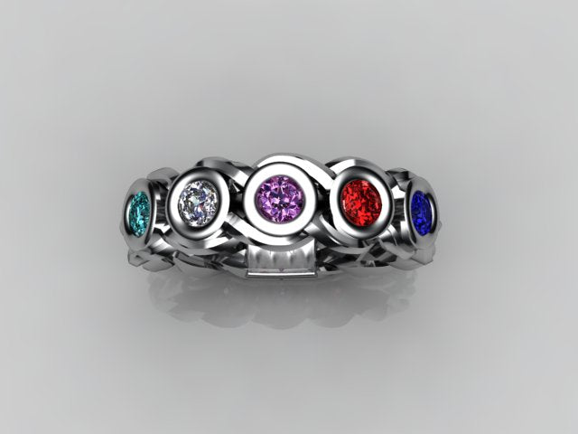 Custom Designed by Christopher Michael Mothers Ring With Five Bezeled 3mm Birthstones*