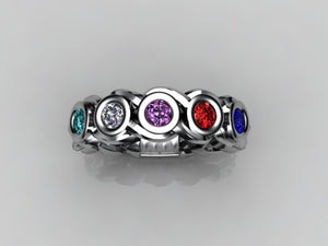 Custom Designed by Christopher Michael Mothers Ring With Five Bezeled 3mm Birthstones*