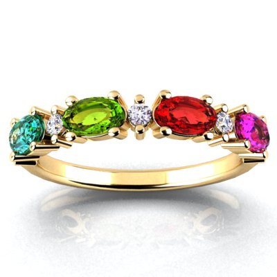 4 Birthstone Christopher Michael Designed Ring With Oval Birthstones Set East to West* - MothersFamilyRings.com