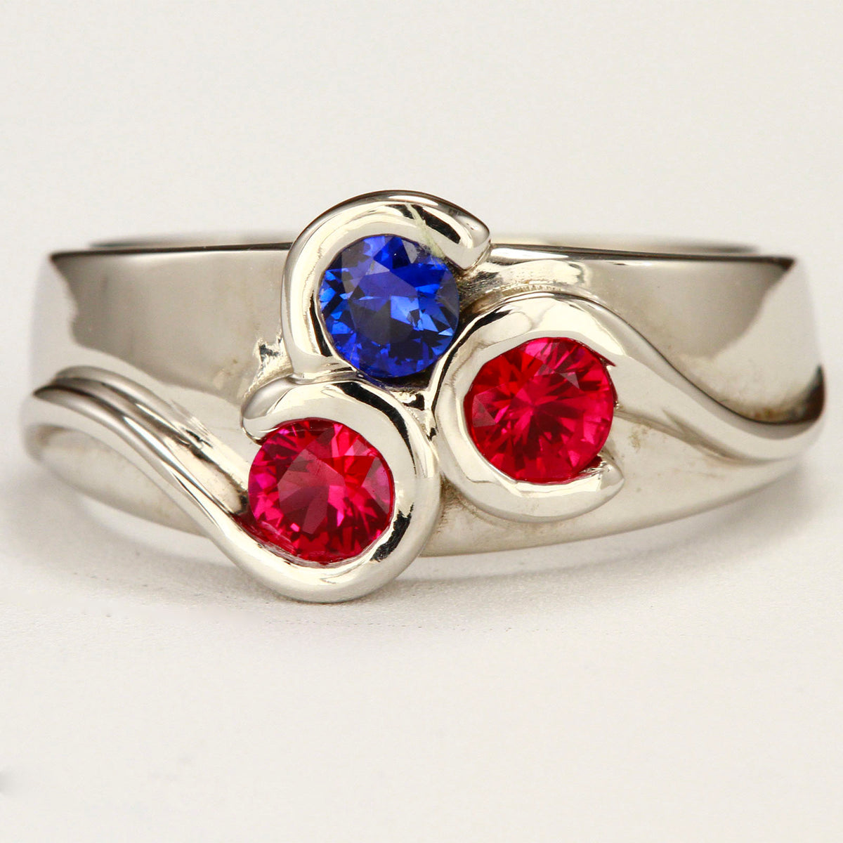 Larger Round Fine Natural Three Birthstone Mothers Ring* designed by Christopher Michael - MothersFamilyRings.com