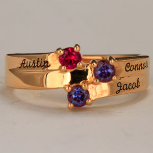 Engraved Ring With Three 3mm Natural Gems* - MothersFamilyRings.com
