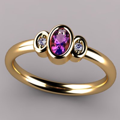 Bezeled One Stone Oval Mothers Ring With Diamond* Designed by Christopher Michael - MothersFamilyRings.com