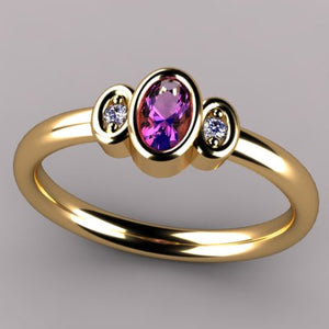 Bezeled One Stone Oval Mothers Ring With Diamond* Designed by Christopher Michael - MothersFamilyRings.com