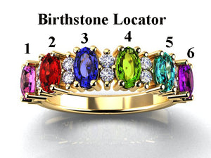 6 Stone Oval Birthstone Ring with Fine Diamonds Designed by Christopher Michael - MothersFamilyRings.com