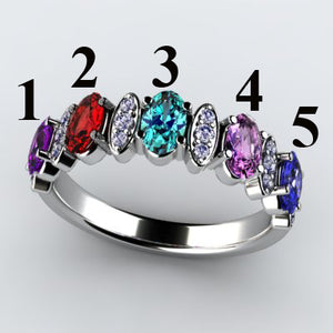 Christopher Michael Designed 5 Stone Oval Mothers Ring with Diamond* - MothersFamilyRings.com