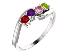 4 Stone Bypass Mothers Ring 3mm Birthstones* - MothersFamilyRings.com