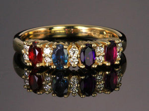4 Stone Oval Birthstone Ring with Fine Diamonds Designed by Christopher Michael - MothersFamilyRings.com