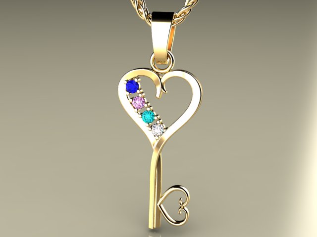 Four Birthstone Key To Hearts Mothers Pendant* Christopher Michael Design