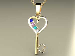 Four Birthstone Key To Hearts Mothers Pendant* Christopher Michael Design