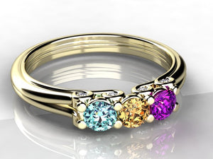Larger 3.5 mm Three Birthstones Mothers Ring by Christopher Michael With Diamond Accent*