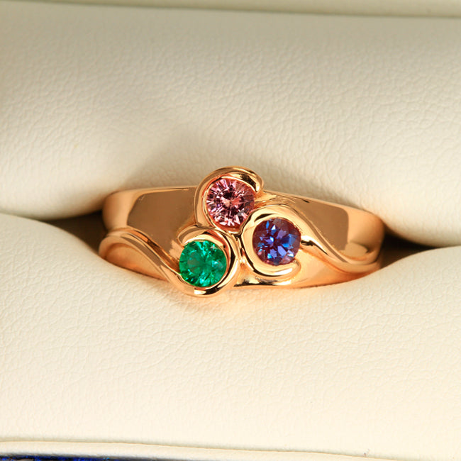 Larger Round Fine Natural Three Birthstone Mothers Ring* designed by Christopher Michael