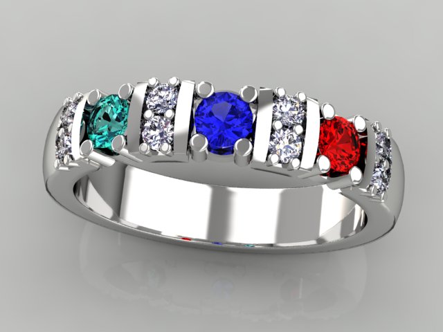 3 Birthstone Christopher Michael Designed Mothers Ring with Fine Diamonds* - MothersFamilyRings.com