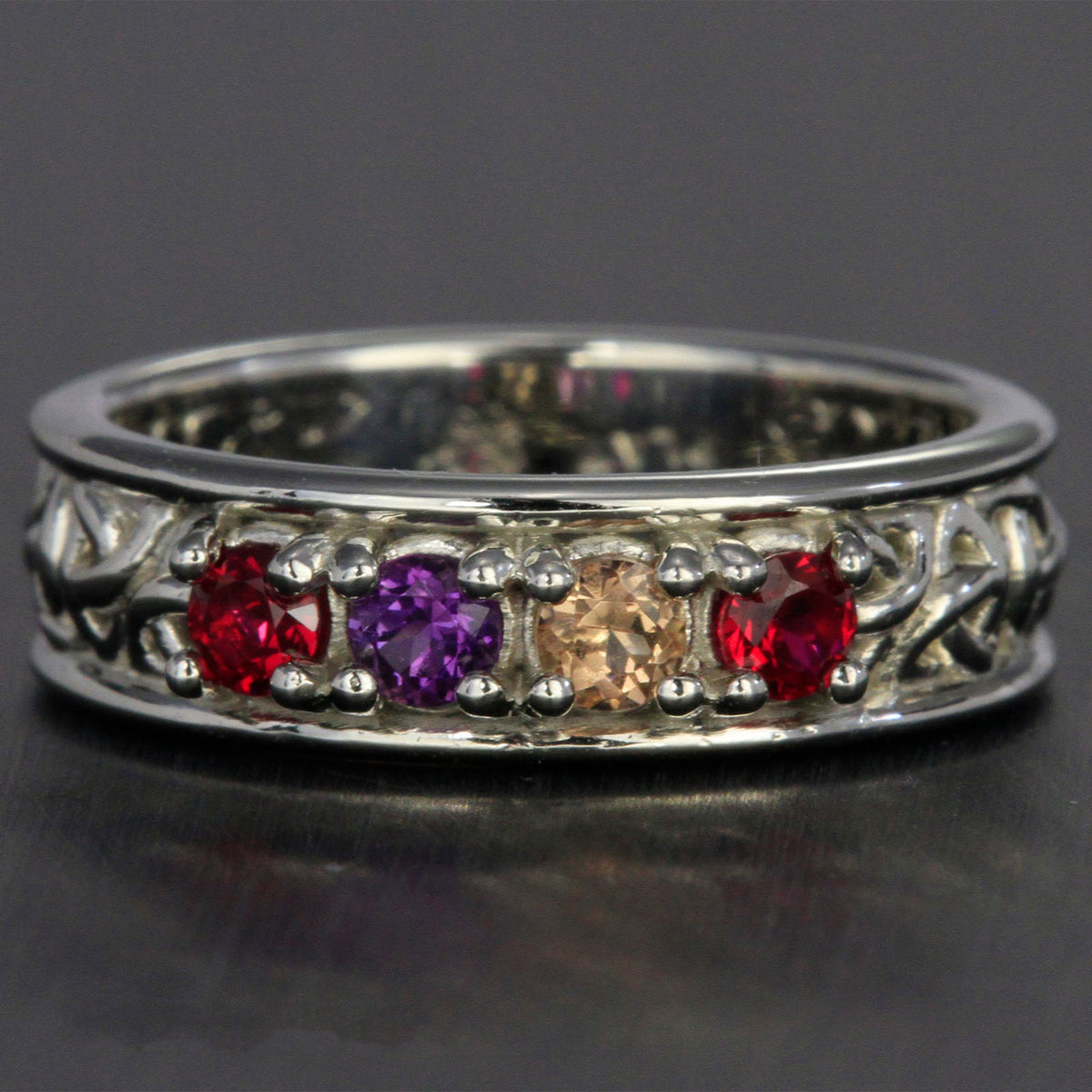 Christopher Michael designed Celtic Style Mothers Ring With Four 3mm Natural Birthstones* - MothersFamilyRings.com