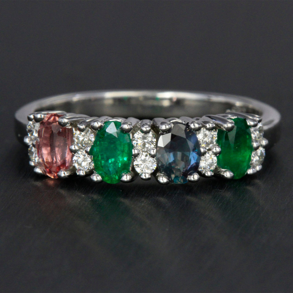 4 Stone Oval Birthstone Ring with Fine Diamonds Designed by Christopher Michael - MothersFamilyRings.com