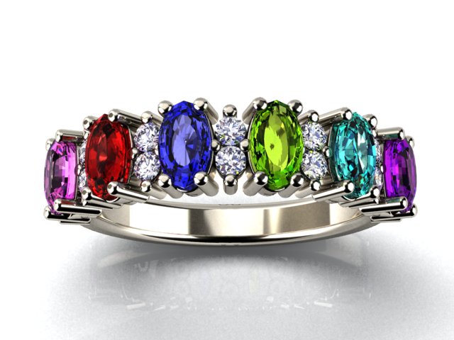 6 Stone Oval Birthstone Ring with Fine Diamonds Designed by Christopher Michael - MothersFamilyRings.com
