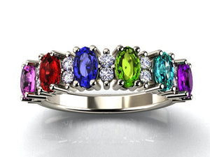 6 Stone Oval Birthstone Ring with Fine Diamonds Designed by Christopher Michael - MothersFamilyRings.com