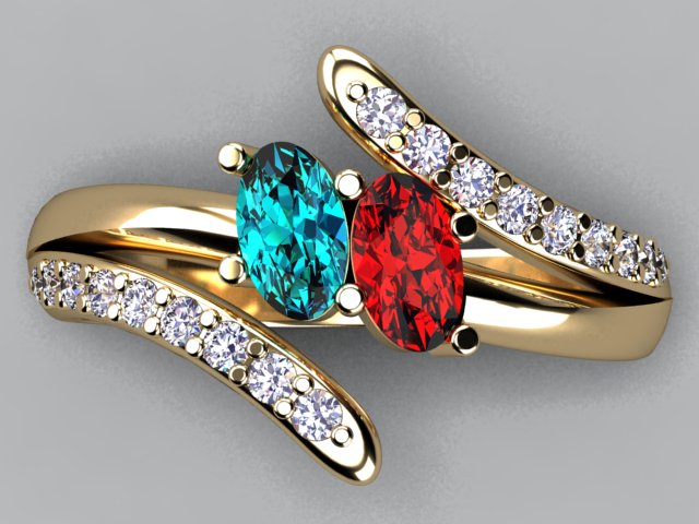 Two Oval Birthstone Mothers Ring with Fine Diamonds by Christoper Michael*