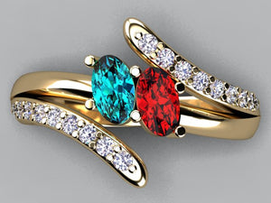 Two Oval Birthstone Mothers Ring with Fine Diamonds by Christoper Michael*