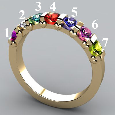 7 Stone Christopher Michael Design Mothers Ring 3mm With Heart Accent* - MothersFamilyRings.com