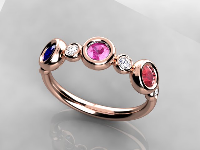 Bezeled Larger Round Three Birthstone Mothers Ring With Fine Diamonds* Designed by Christopher Michael