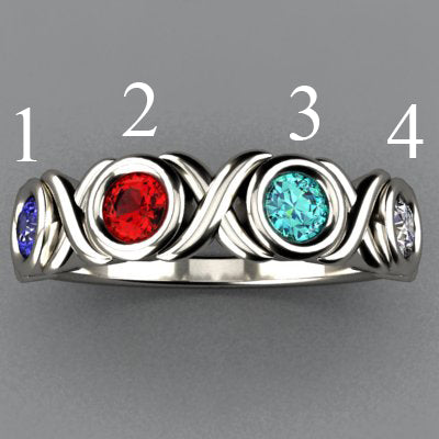 4 Stone Bezeled Hugs and Kisses Mothers Ring* Designed by Christopher Michael - MothersFamilyRings.com