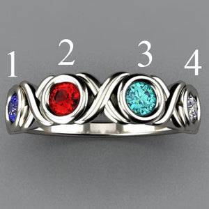 4 Stone Bezeled Hugs and Kisses Mothers Ring* Designed by Christopher Michael - MothersFamilyRings.com