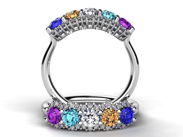 Mother's Ring With Fine Diamond and 5 Natural Birthstones* designed by Christopher Michael