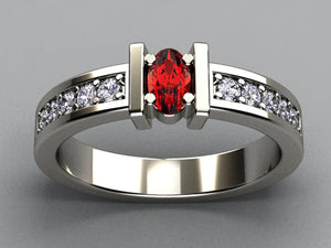 Exquisite One Stone Oval Mothers Ring with Diamonds* Designed by Christopher Michael - MothersFamilyRings.com