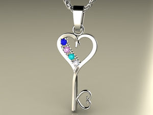 Four Birthstone Key To Hearts Mothers Pendant* Christopher Michael Design