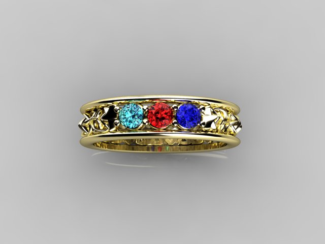 Christopher Michael designed Celtic Style Mothers Ring With Three 3mm Natural Birthstones*