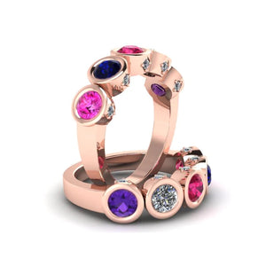 Christopher Michael Design with 5 Bezel Set Gemstones and Diamonds - MothersFamilyRings.com