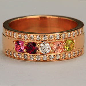 5 Birthstones Mothers Ring Flanked with Fine Diamond* Christopher Michael Design - MothersFamilyRings.com