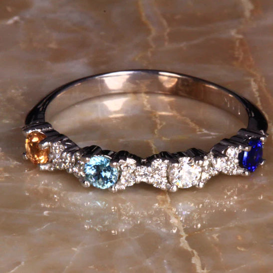 5 Birthstone Mothers Ring With .26 carats of Fine Diamonds by Christopher Michael* - MothersFamilyRings.com