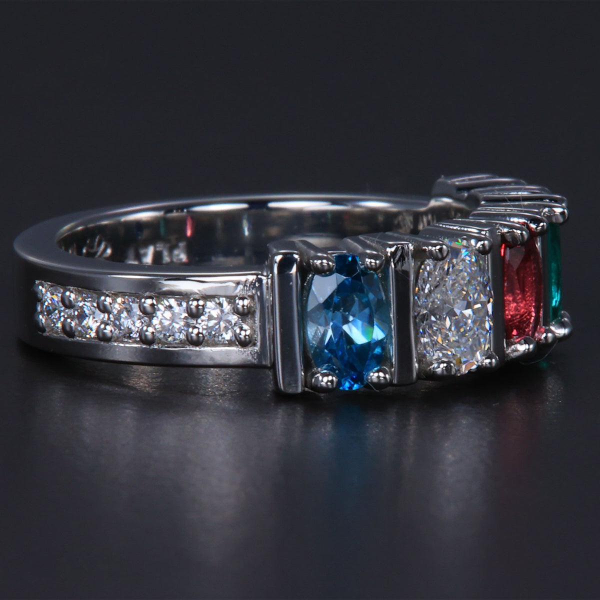 Exquisite Five Stone Oval Mothers Ring with Diamonds* Designed by Christopher Michael - MothersFamilyRings.com