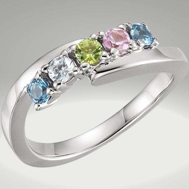 5 Stone Bypass Mothers Ring 3mm Birthstones* - MothersFamilyRings.com