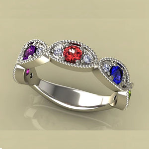 Unique Set 5 Birthstone Mothers Ring by Christopher Michael with Fine Cut Diamonds* - MothersFamilyRings.com